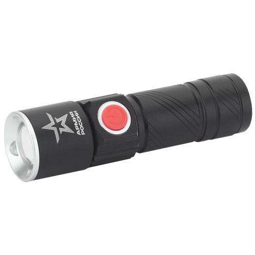 Фонарь MA-601 АРМИЯ РОССИИ универсальный Циркон 3Вт алюм. регул. фокус 3 режима Li аккум. USB блист. ЭРА Б0030191