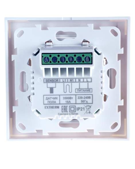 Термостат программируемый ET-44(w) с Wi-Fi 3.6кВт 16А для теплых полов датчик пола; датчик воздуха с возможн. установкой в рамку Legrand Valena и Schneider Unica бел. Extherm ET-44(w)