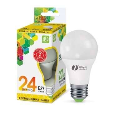Лампа светодиодная LED-A65-standard 24Вт грушевидная 230В E27 3000К 2160лм ASD 4690612014265