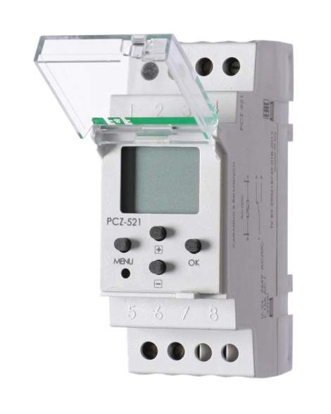 Реле времени PCZ-521 16А 24-264В AC/DC 1 перекл. IP20 1канал-125пар включ./выключ. суточн./недел. циклы монтаж на DIN-рейке F&amp;F EA02.002.001