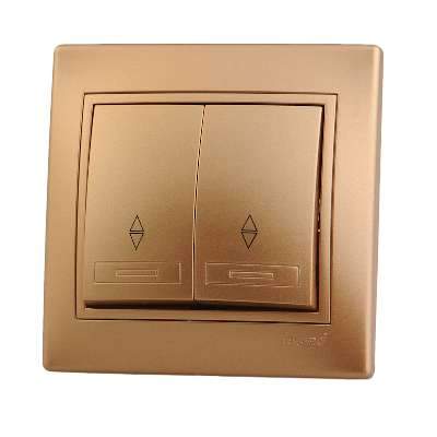 Переключатель проходной 2-кл. СП Мира 10А IP20 со вставкой зол. метал. LEZARD 701-1313-106