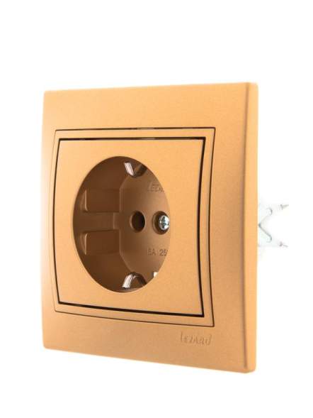 Розетка 1-м СП Мира 16А IP20 с заземл. со вставкой керамика зол. метал. LEZARD 701-1313-122