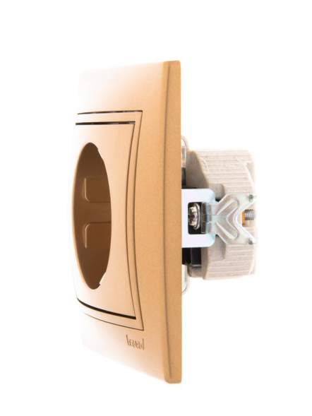 Розетка 1-м СП Мира 16А IP20 с заземл. со вставкой керамика зол. метал. LEZARD 701-1313-122