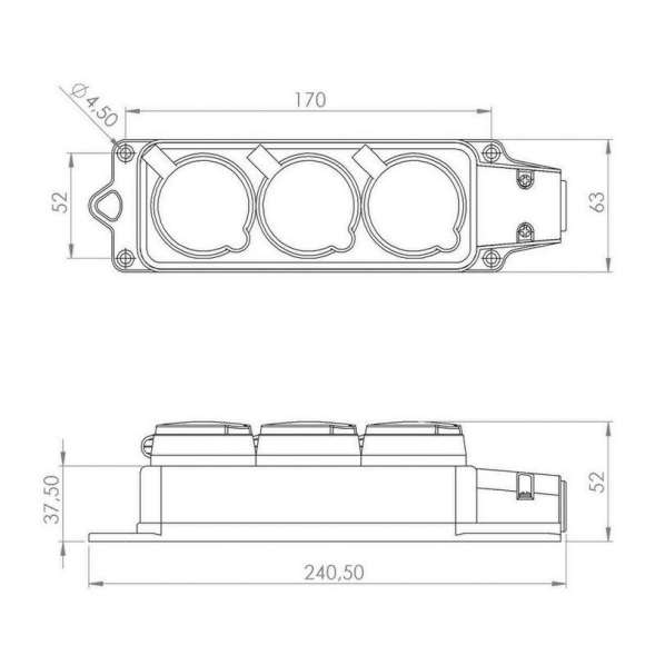 Розетка штепсельная трехместная влагозащ. с/з 16А IP54 каучук Rexant 111-113