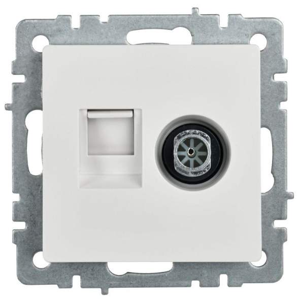 Розетка компьютерная + телевизионная 2-м Brite РТВ/РК12-БрБ RJ45 кат.5E + TV бел. IEK BR-AK20-1-K01