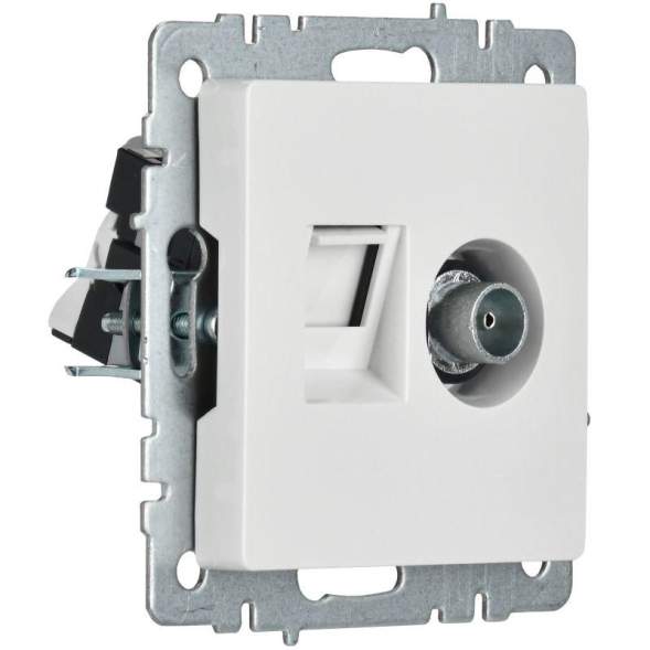 Розетка компьютерная + телевизионная 2-м Brite РТВ/РК12-БрБ RJ45 кат.5E + TV бел. IEK BR-AK20-1-K01