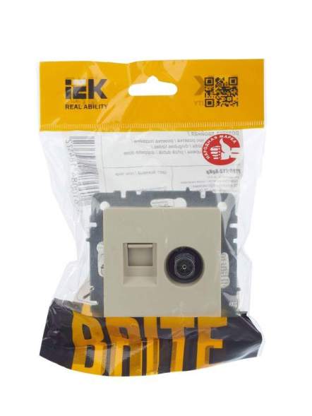 Розетка компьютерная + телевизионная 2-м Brite РТВ/РК12-БрКр RJ45 кат.5E + TV беж. IEK BR-AK20-1-K10
