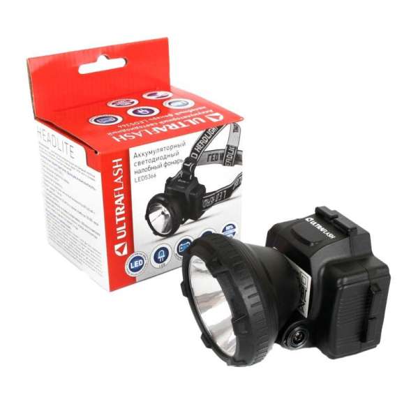 Фонарь налобный аккумуляторный LED 5366 (220В LED 2 режима; черн.) Ultraflash 11649