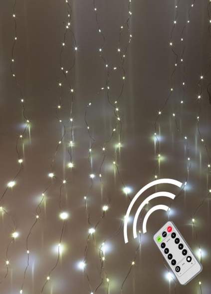 Гирлянда светодиодная &quot;Дождь&quot; 3х3м 300LED с крючками для крепления тепл. бел. 8 режимов мигания питание от USB 5В пульт ДУ КОСМОС KOC_CUR-U103