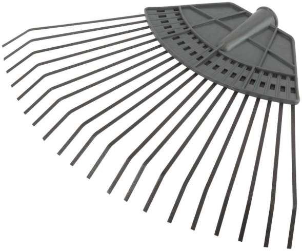 Грабли веерные пластинчатые (пластмассовая основа) 20 зубьев 310х450мм без черенка КУРС 76941