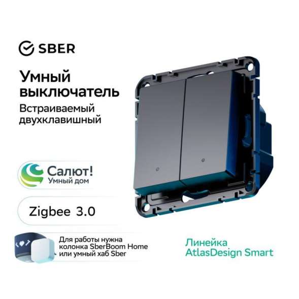 Выключатель 2-кл. AtlasDesign Smart 10А (сх. 5) L+N с подсветкой Zigbee механизм карбон SE ATN001053Z
