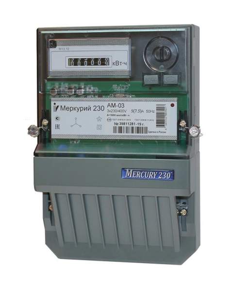 Счетчик &quot;Меркурий&quot; 230 AM-03 3ф 5-7.5А 0.5s класс точн. 1 тариф. имп. вых. мех. винт Инкотекс 32429