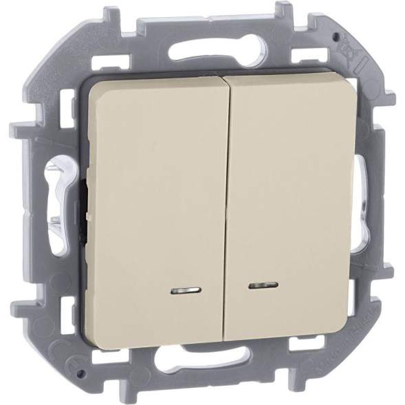 Механизм выключателя 2-кл. Inspiria 10А IP20 250В 10AX с подсветкой / индикацией сл. кость Leg 673631