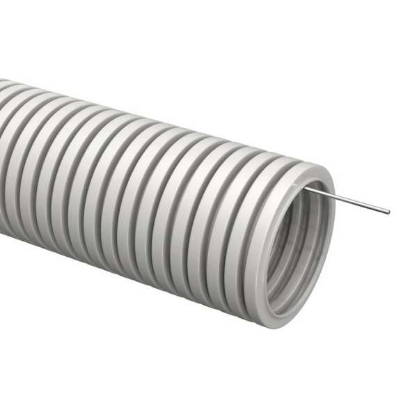 Труба гофрированная ПВХ d25мм с протяжкой сер. (уп.75м) TOKOV ELECTRIC TKE-TG/P-25-C06/75