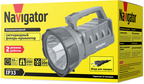 Фонарь-прожектор 71 596 NPT-SP14-ACCU 3ВтLED 200лм АКБ 3А.ч Navigator 71596