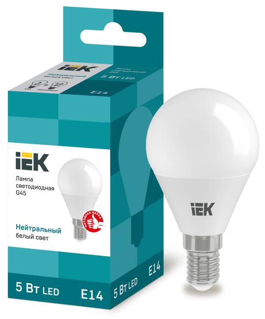 Лампа светодиодная ECO G45 шар 5Вт 230В 4000К E14 IEK LLE-G45-5-230-40-E14
