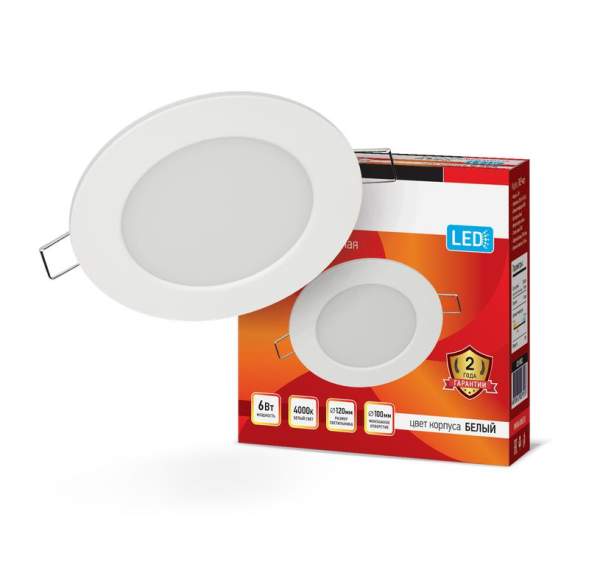 Светильник светодиодный ДВО RLP-eco 6Вт 230В 4000К 420лм 120/100мм IP40 бел. IN HOME 4690612009995