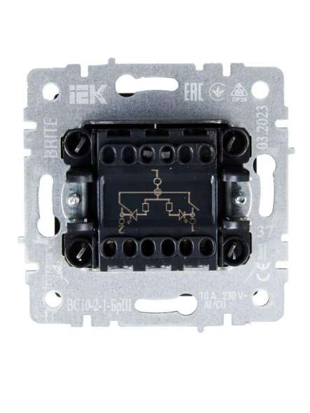 Выключатель 2-кл. СП BRITE ВС10-2-1-БрШ 10А с инд. шампань IEK BR-V20-1-10-K37
