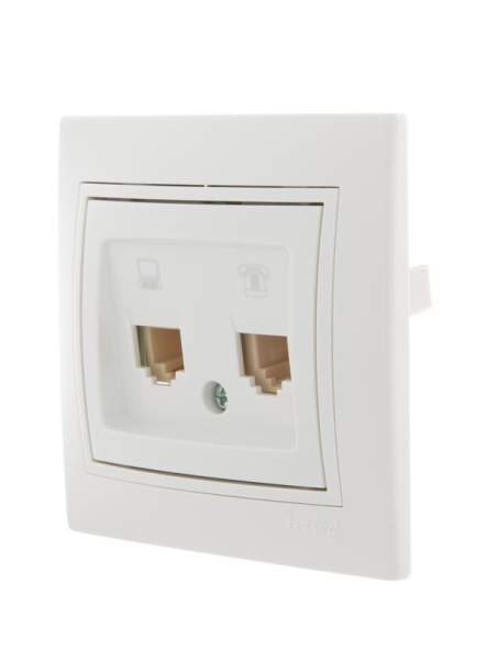 Розетка компьютерная + телеф. СП Мира RJ11 + RJ45 бел./бел. LEZARD 701-0202-143