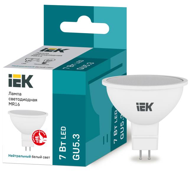 Лампа светодиодная ECO MR16 софит 7Вт 230В 4000К GU5.3 IEK LLE-MR16-7-230-40-GU5