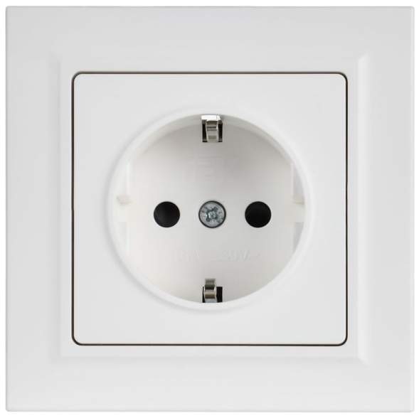 Розетка BRITE РСР14-1-0-БрАБ 16А в сборе с заземл. защ. шторки арктич. бел. IEK BR-R14-16-K91-F