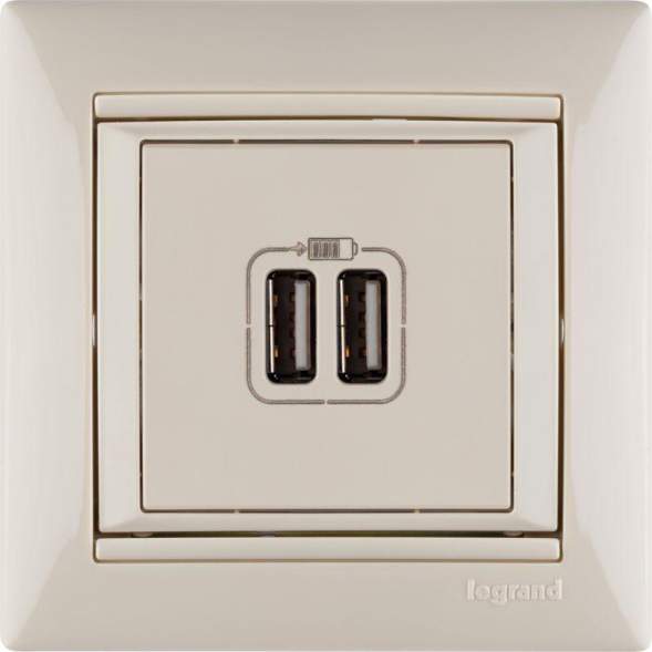 Розетка USB 2-м СП Valena сл. кость Leg 774170