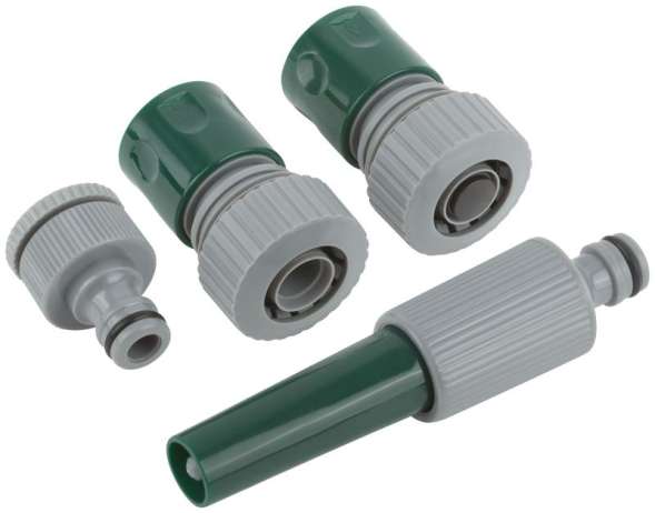 Набор поливочный 4шт 3/4дюйм ( насадка для полива; соединитель; соединитель с автостопом; адаптер внешний ) FIT 77292