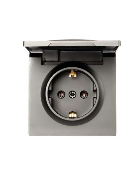 Розетка 1-мест. с заземл. с крышкой LETO ПБТ платина LEZARD 752-3500-123B