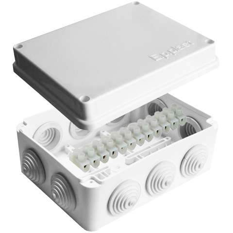 Коробка распределительная ОП 150х110х70мм IP54 с клемм. 10 выходов 10 гермовводов 10А 12 контактов крышка на винтах бел. Epplast 210315