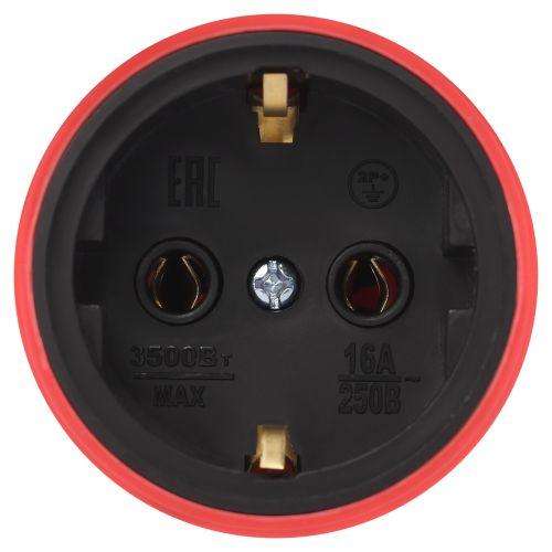 Розетка RX11-R-IP44 прямая с заземл. каучук красн. ЭРА Б0069326